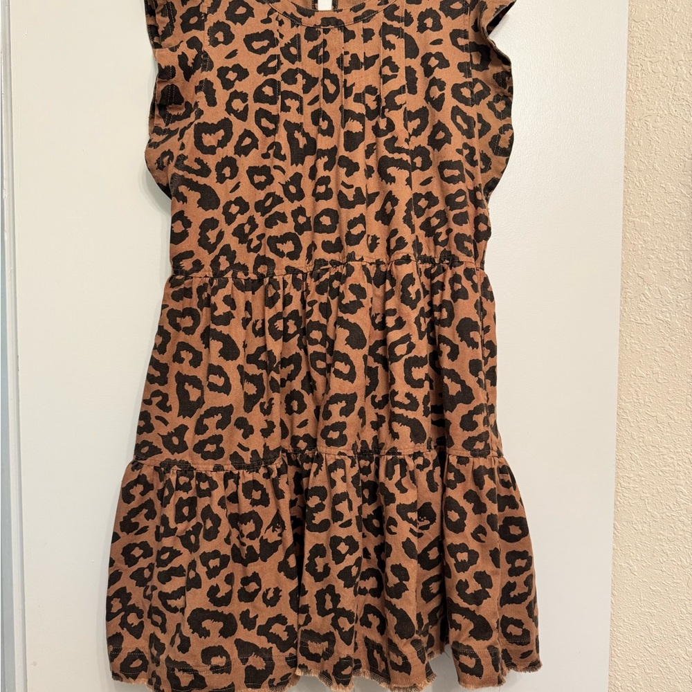 Very J size Large Linen Blend Leopard Dress